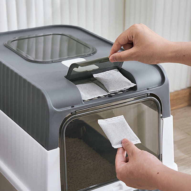 Extra stor, helt sluten kattlåda med aseptiska och deodorantfunktioner, lättrengjord rektangulär plastdesign