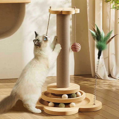 Solid Wood Cat Turntable with Scratching Post