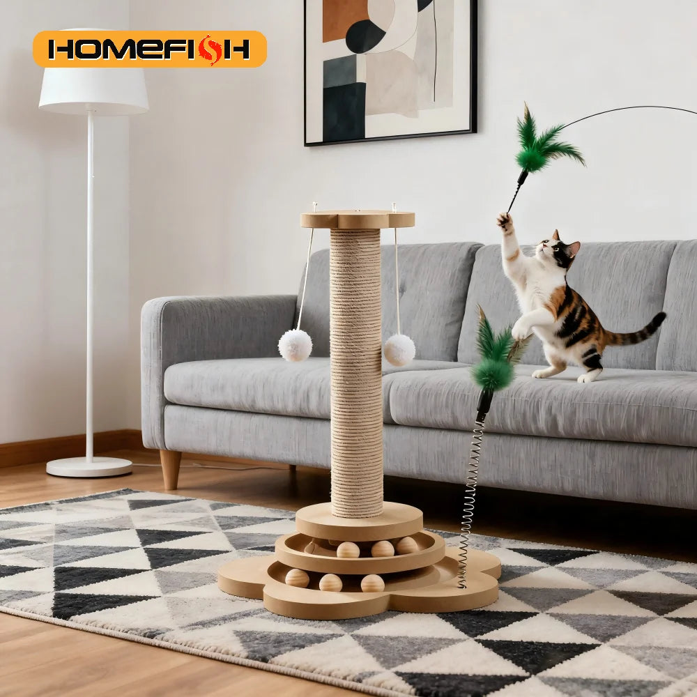 Solid Wood Cat Turntable with Scratching Post