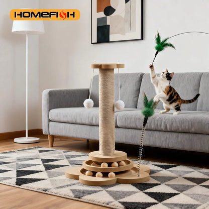 Solid Wood Cat Turntable with Scratching Post
