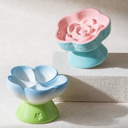 Pet Slow Feeders Food Bowl High Footed Ceramic Cat Bowl