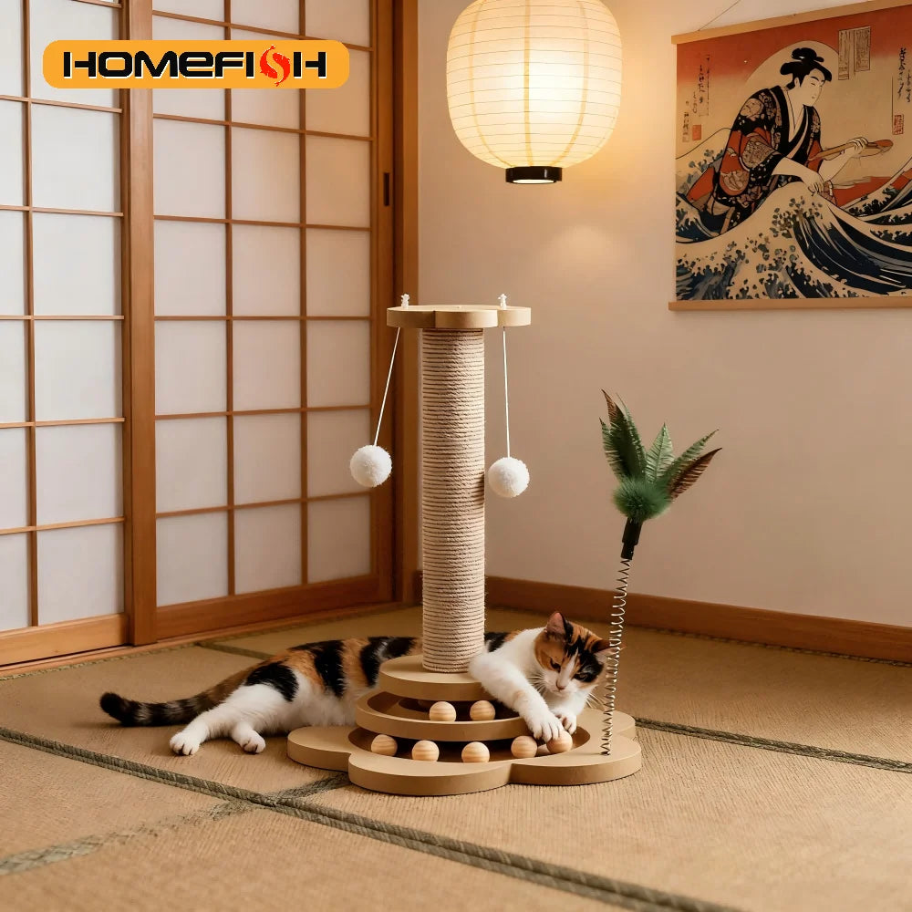 Solid Wood Cat Turntable with Scratching Post