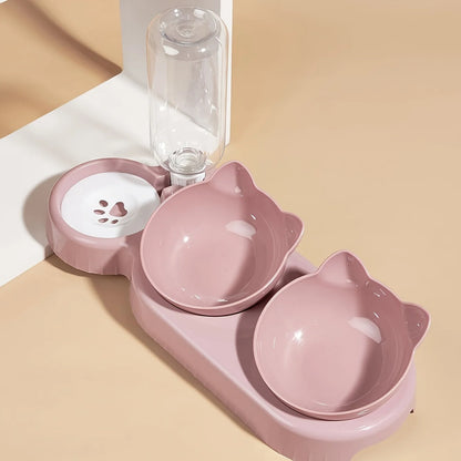 3-in-1 Tilted Cat Bowl Set with Water Dispenser