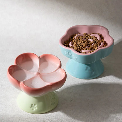 Pet Slow Feeders Food Bowl High Footed Ceramic Cat Bowl
