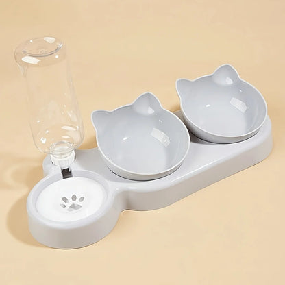 3-in-1 Tilted Cat Bowl Set with Water Dispenser