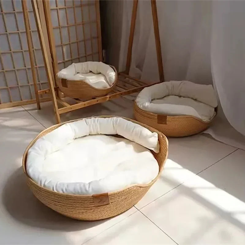 Bamboo Weaving Cat Bed Sofa House - Eco-Friendly Warm Pet Nest