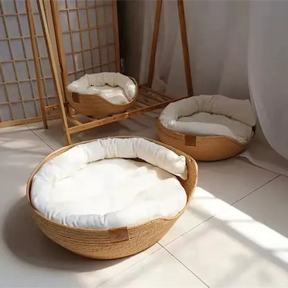 Bamboo Weaving Cat Bed Sofa House - Eco-Friendly Warm Pet Nest