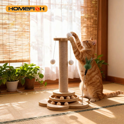 Solid Wood Cat Turntable with Scratching Post