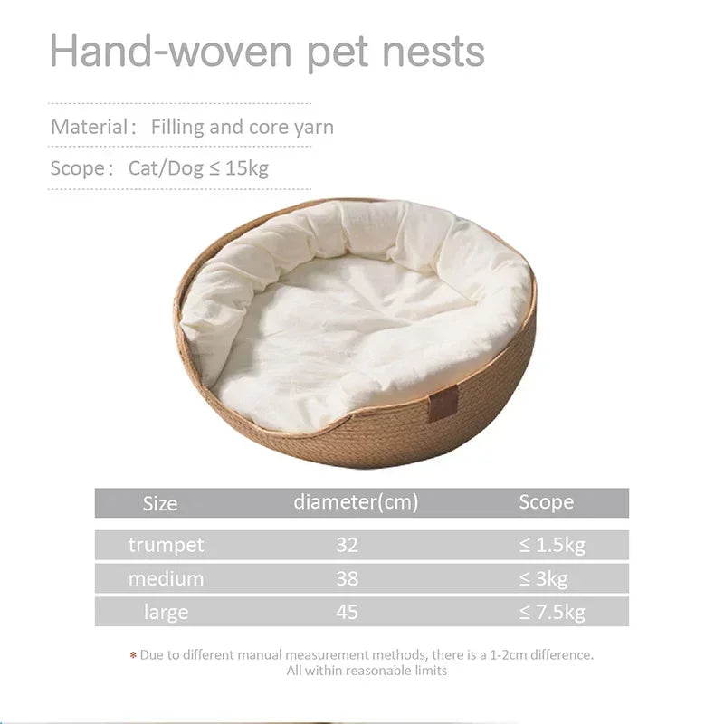 Bamboo Weaving Cat Bed Sofa House - Eco-Friendly Warm Pet Nest