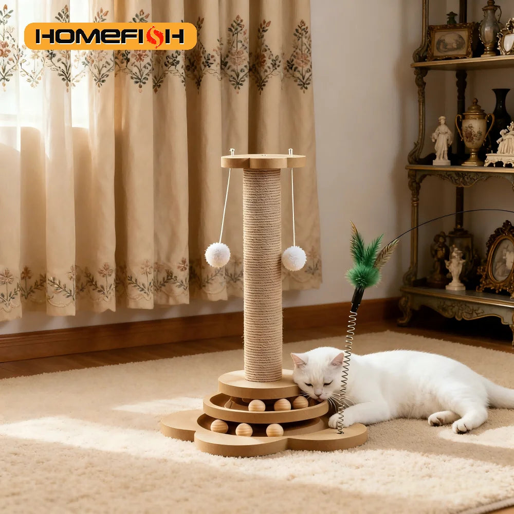 Solid Wood Cat Turntable with Scratching Post