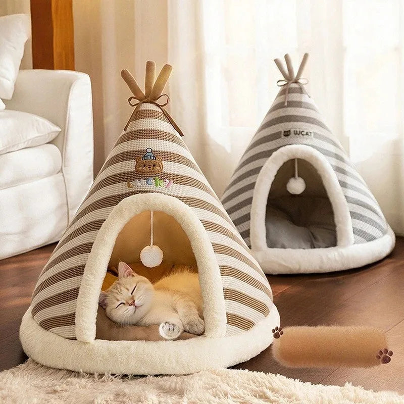 Self-Warming Plush Cat Tent Bed