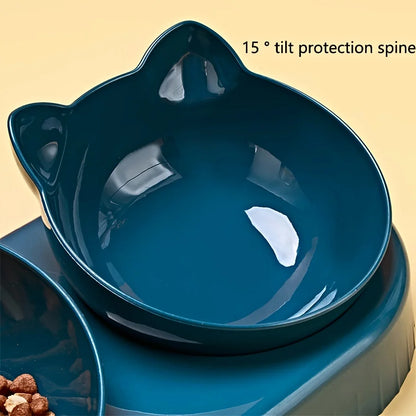 3-in-1 Tilted Cat Bowl Set with Water Dispenser