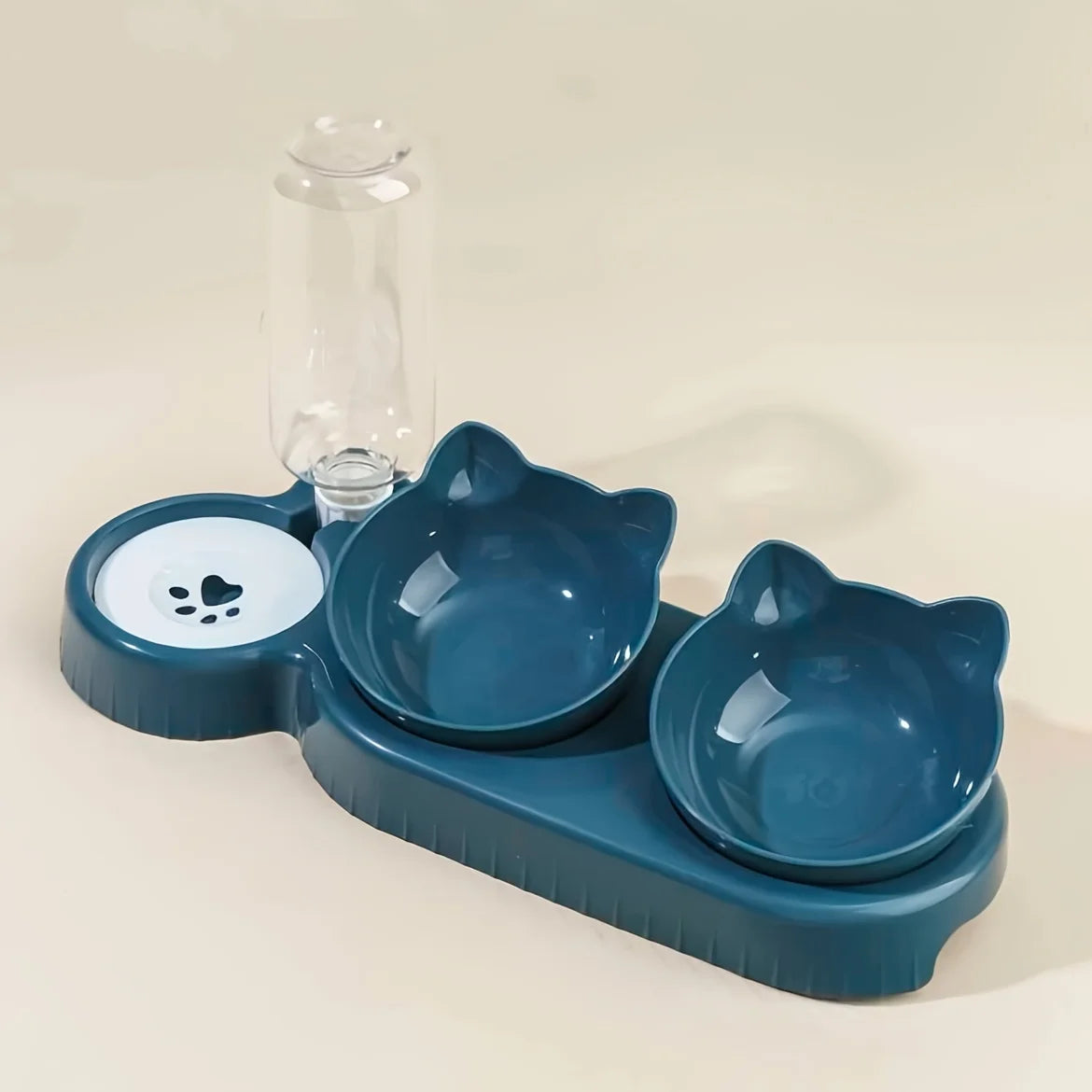 3-in-1 Tilted Cat Bowl Set with Water Dispenser
