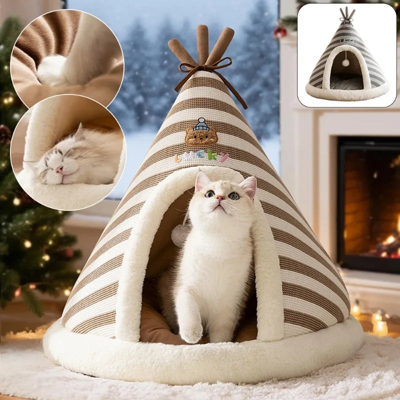 Self-Warming Plush Cat Tent Bed