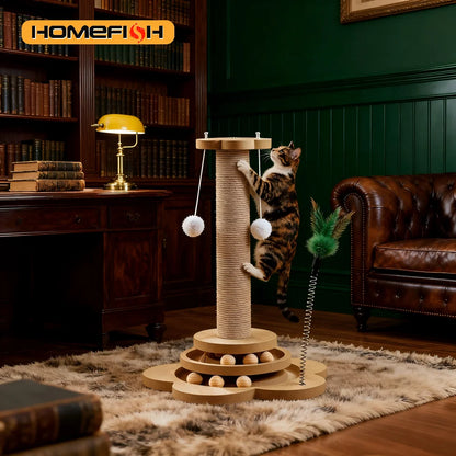 Solid Wood Cat Turntable with Scratching Post