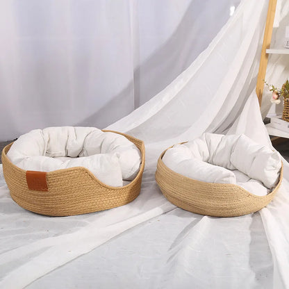 Bamboo Weaving Cat Bed Sofa House - Eco-Friendly Warm Pet Nest