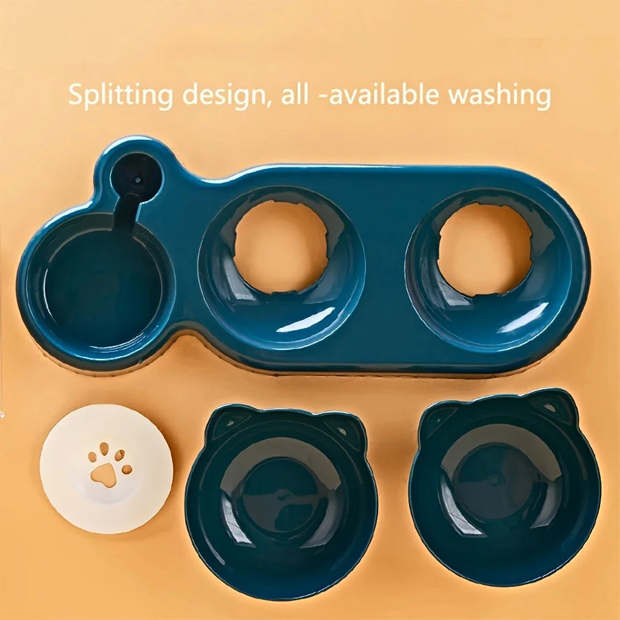 3-in-1 Tilted Cat Bowl Set with Water Dispenser