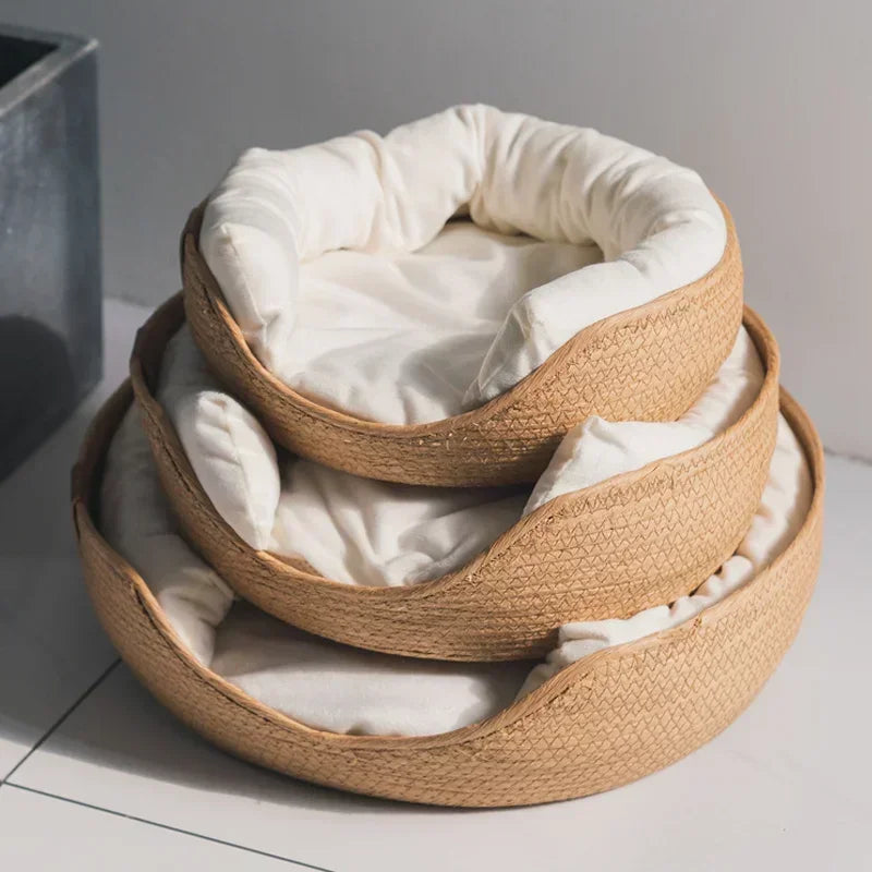 Bamboo Weaving Cat Bed Sofa House - Eco-Friendly Warm Pet Nest